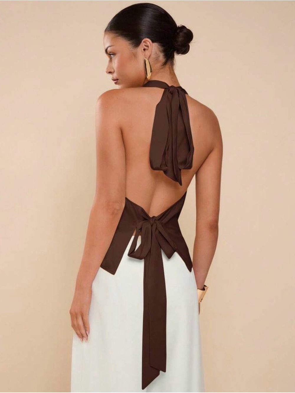 SHEIN Chocolate Brown Draped Halter Cowl Neck Camisole - Picture 2 of 2